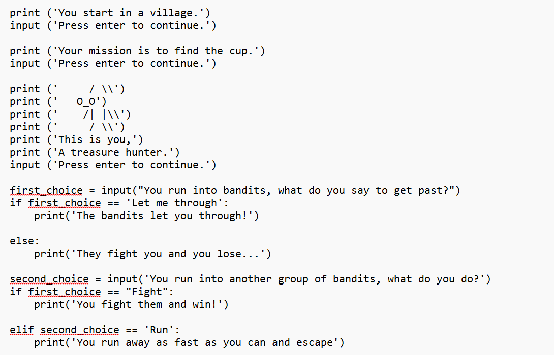 Figure 15: Student A work sample — text-based adventure game